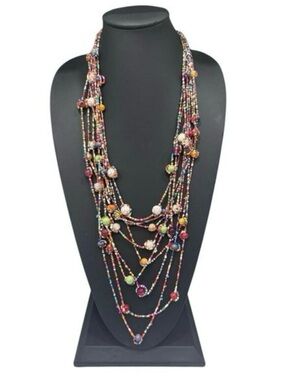 Chico's Hagen Beaded Long Necklace Womens 28" Multicolor 9-Strand Assorted Beads